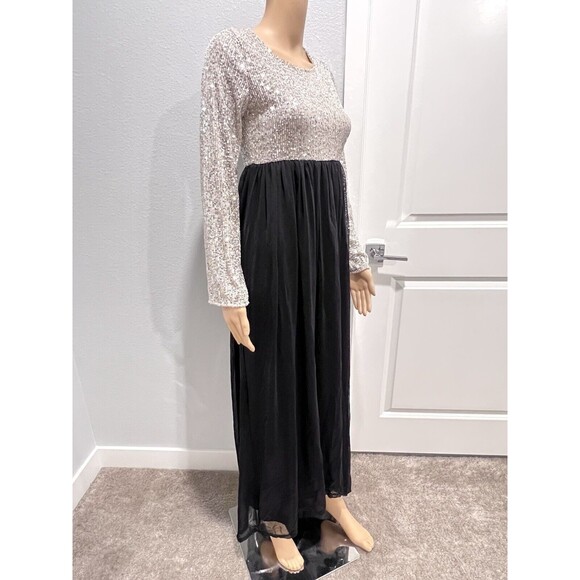 PinkBlush Maternity Dress Gold Sequin Bodice Tulle Long Sleeve Maxi Gown Small - Picture 7 of 13